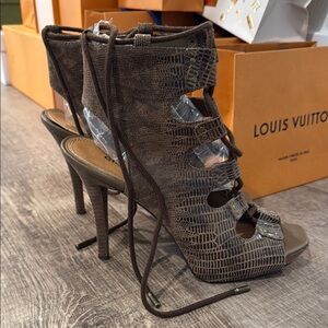 Snakeskin lace up heels